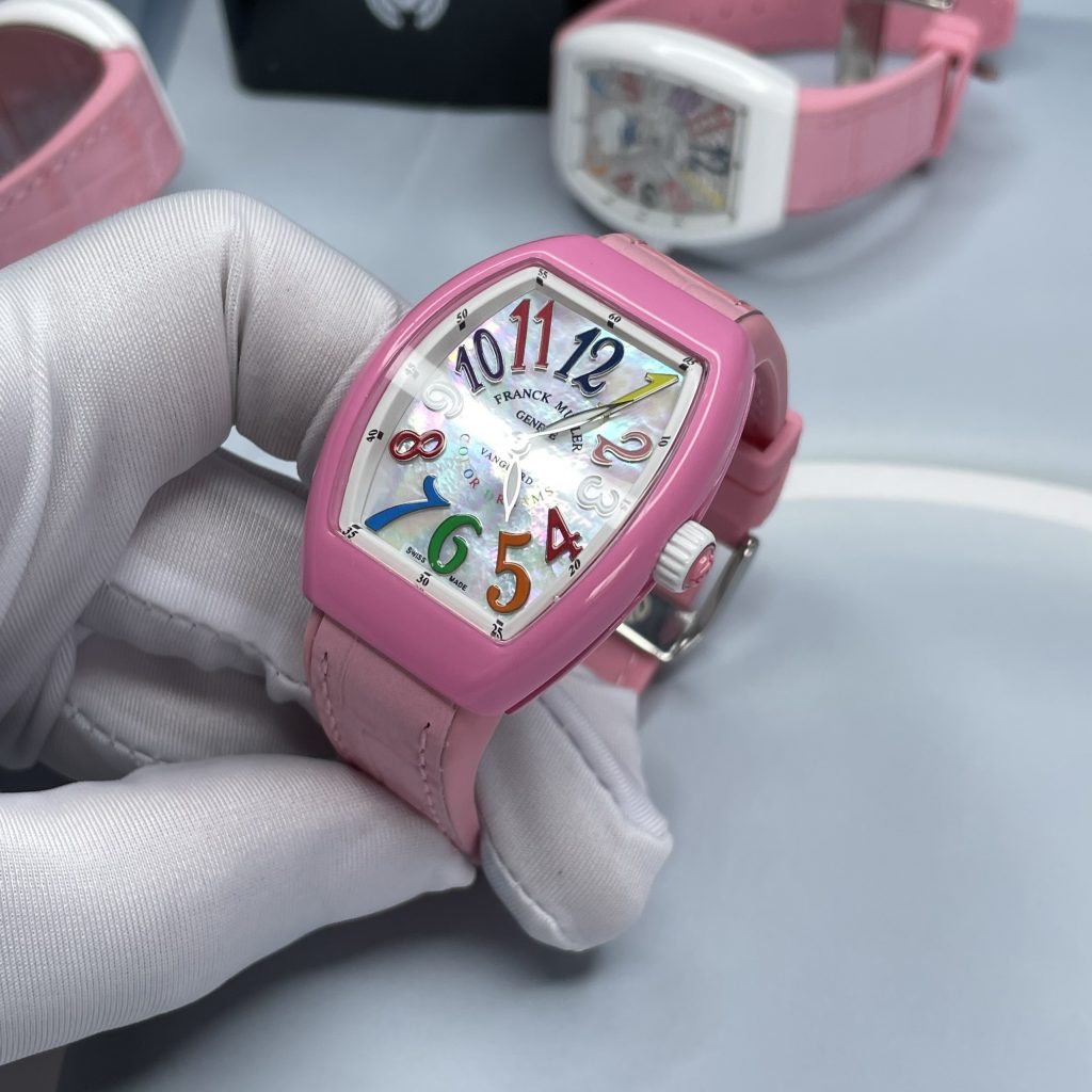 Đồng hồ Franck Muller V32 nữ dây cao su màu hồng