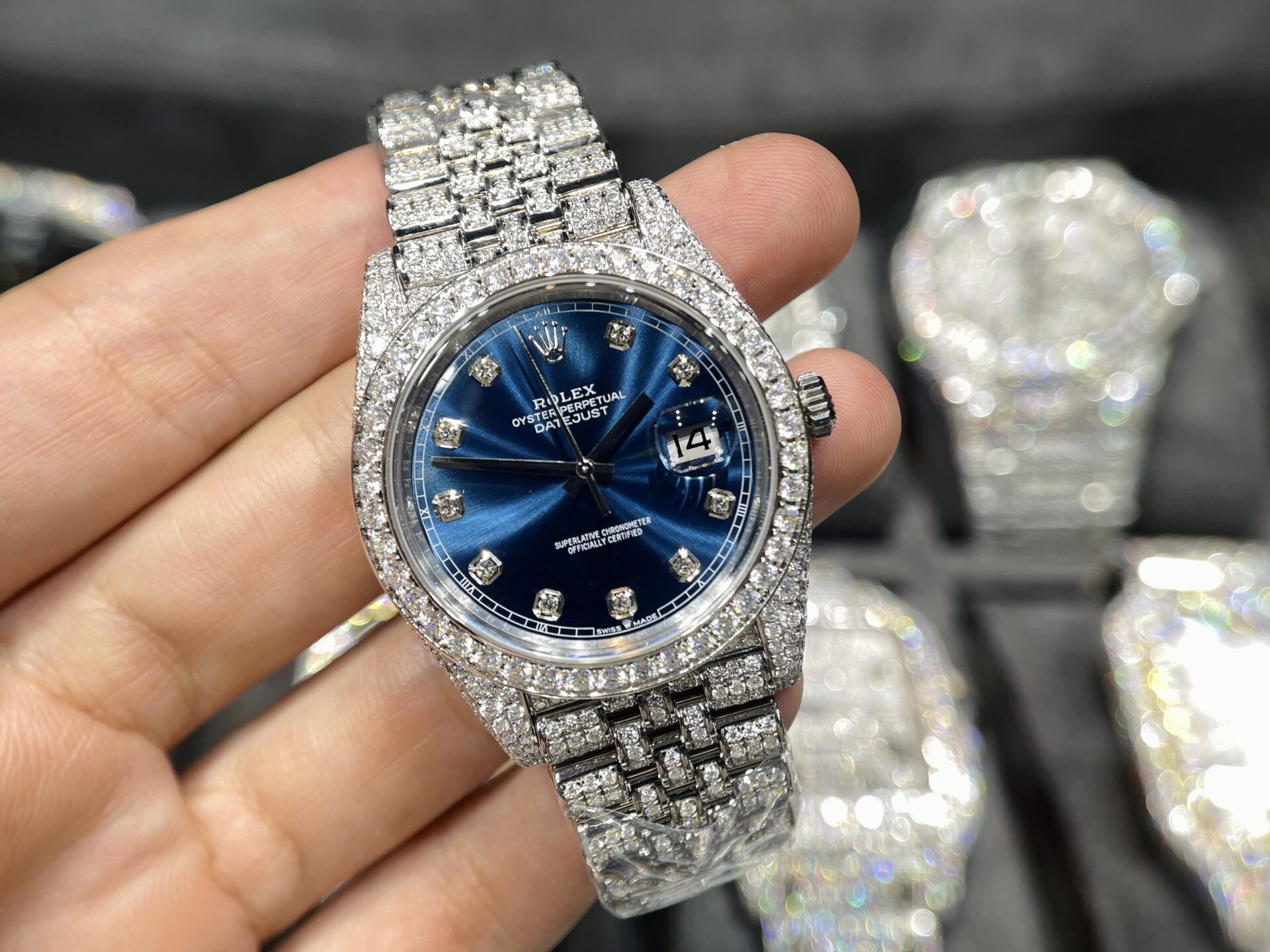 Đồng hồ Rolex nam dây kim loại đính full kim cương