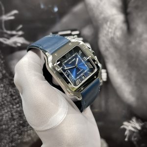 Đồng hồ Cartier Santos nam dây da màu xanh dương