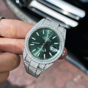 Đồng hồ Rolex Replica 11 Chế tác kim cương moissanite mặt xanh lá
