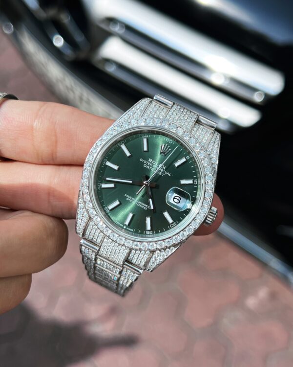 Đồng hồ Rolex Replica 11 Chế tác kim cương moissanite mặt xanh lá