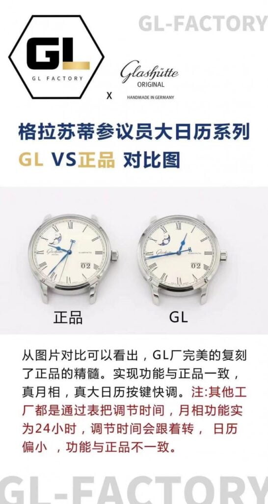 So sánh Đồng hồ Glashütte Original Senator Series 100-04-32-12-04 Moon Phase GL Factory