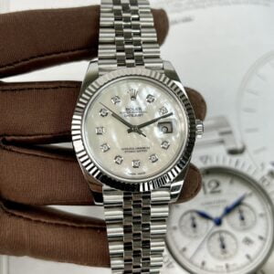 Đồng Hồ Rolex DateJust AR Chế Tác Mặt Số Mother Of Pearl Cọc Kim Cương Moissanite 41mm