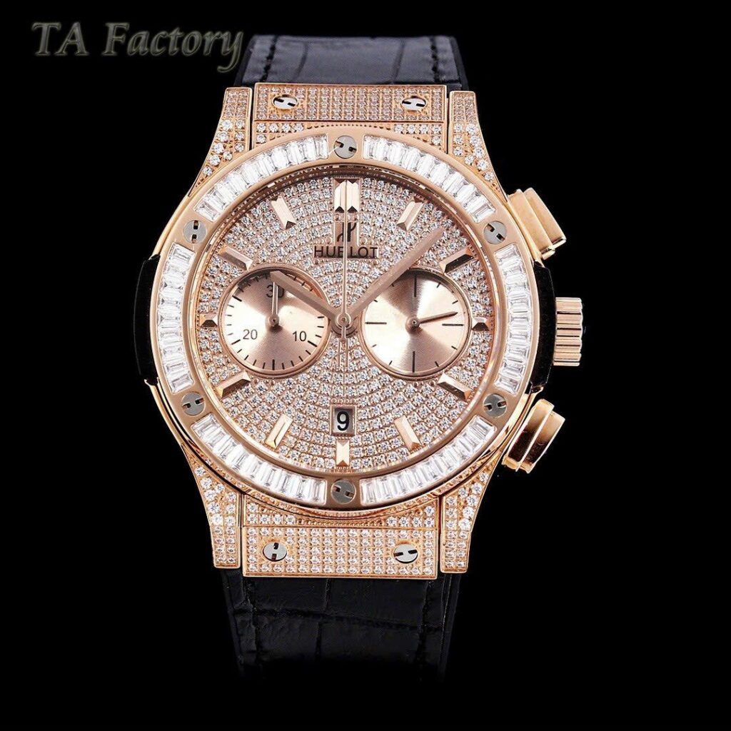 Đồng Hồ Nam Hublot Big Bang Chronograph King Gold Full Diamonds Rep 11 41mm