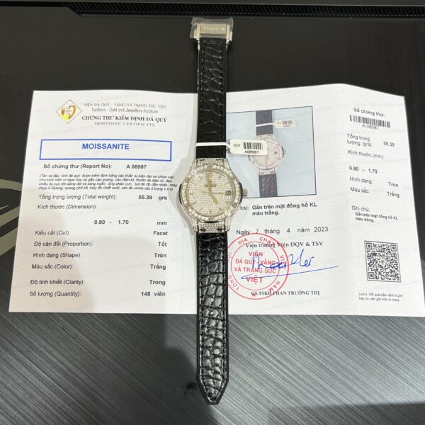 Đồng Hồ Hublot Full Kim Cương Moissanite Replica 11 Thụy Sỹ Máy Pin Màu Đen 33mm