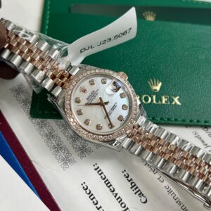 Đồng Hồ Rolex Nữ Bọc Vàng Hồng 18K Mặt Xà Cừ DateJust Rep 11 GM Factory 31mm