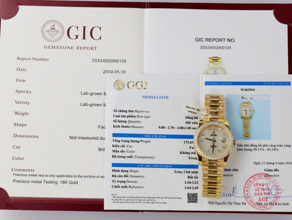 Đồng Hồ Rolex Day-Date Bọc Vàng Đính Kim Cương Moissanite GM V3