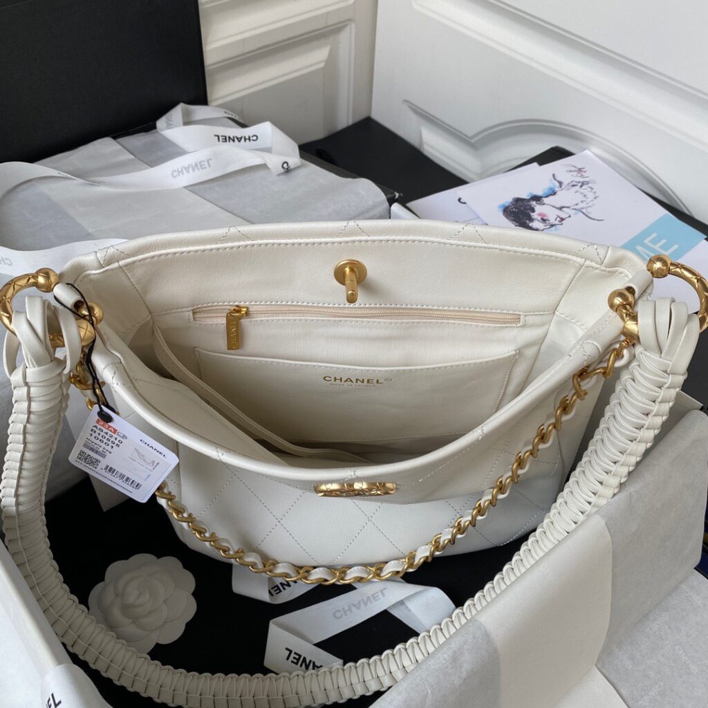 Túi Xách Chanel Hobo Siêu Cấp Màu Trắng Sữa Mạ Vàng 21x13x5cm (6)