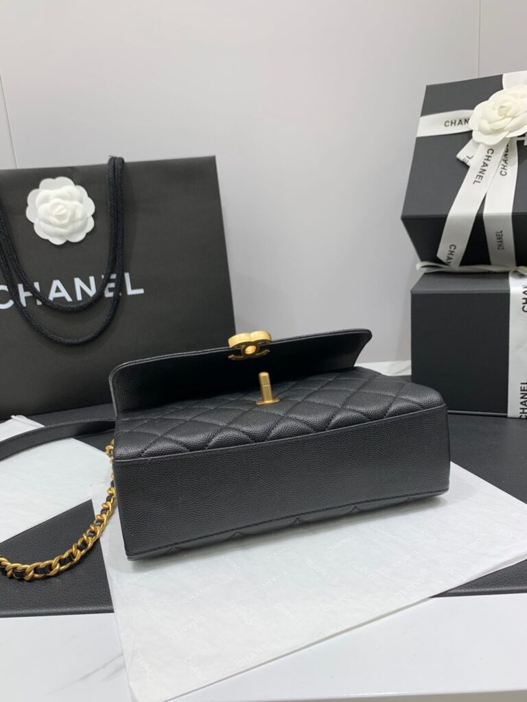 Túi Xách Nữ Chanel Handle Siêu Cấp Màu Đen Da Mềm 19cm (2)