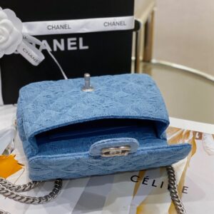 Túi Chanel Flap Nữ Chất Vải Dạ Màu Xanh Like Auth 19cm (2)