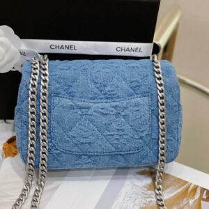 Túi Chanel Flap Nữ Chất Vải Dạ Màu Xanh Like Auth 19cm (2)