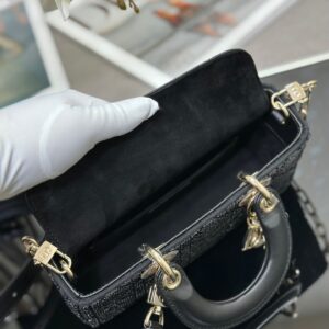 Túi Dior D-Joy Cườm Siêu Cấp Màu Đen 22x12x6cm (9)