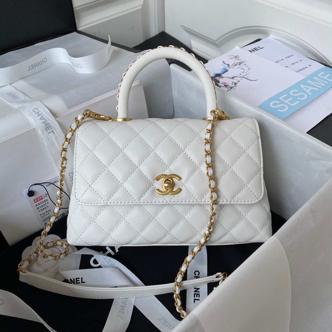 Túi Chanel Mini Flap Bag With Top Handle Lion Charm trắng best quality