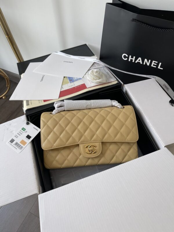 Túi Xách Chanel Medium Classic Màu Vàng Siêu Cấp Da Caviar (11)