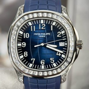 Đồng Hồ Patek Philippe Aquanaut 5168G Đính Đá Baguette Màu Xanh GRF (9)