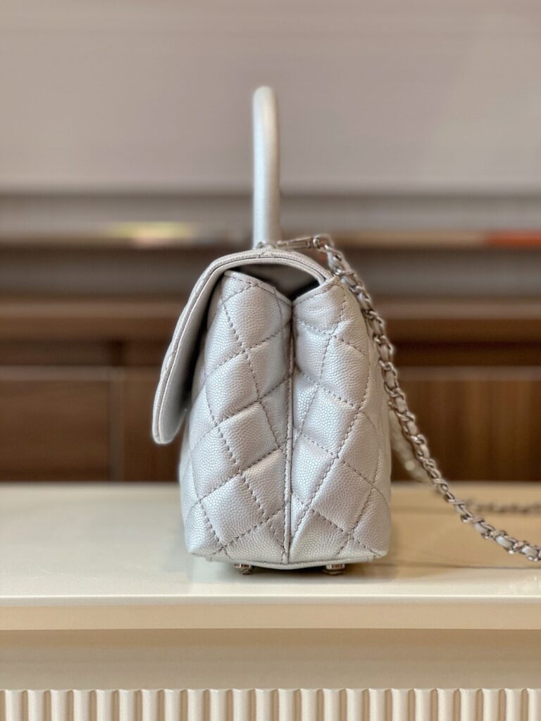 Túi Xách Nữ Chanel Coco Da Hạt Màu Ghi Replica 11 Cao Cấp 23cm (2)