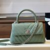 Túi Xách Nữ Chanel Coco Họa Tiết Chữ V Rep 11 Màu Xanh Khóa Bạc 25cm (2)