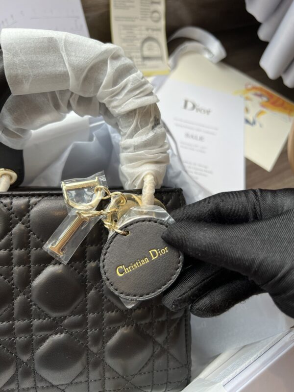 Túi Xách Dior Lady Mini 3 Ô Màu Đen Khóa Vàng Bóng Siêu Cấp 17cm (2)