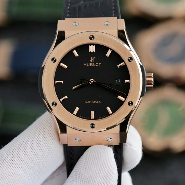 Đồng Hồ Hublot Classic Fusion King Gold Black Replica 11 Nhà Máy JJF 42mm (1)