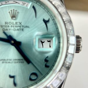 Đồng Hồ Rolex Day-Date Ice Blue Arabic Dial Độ Moissanite Baguette V3 (7)
