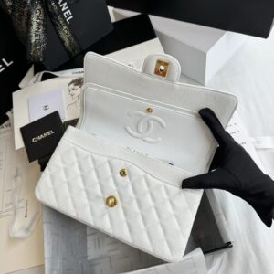 Túi Xách Chanel Medium Classic Siêu Cấp Nữ Màu Trắng Khóa Vàng 25 (2)
