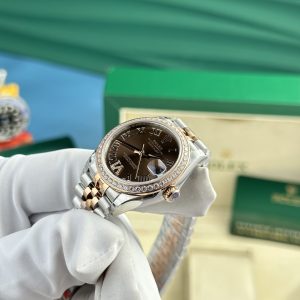 Đồng Hồ Rolex DateJust Nữ Mặt Số Màu Chocolate Fake Thuỵ Sỹ (4)