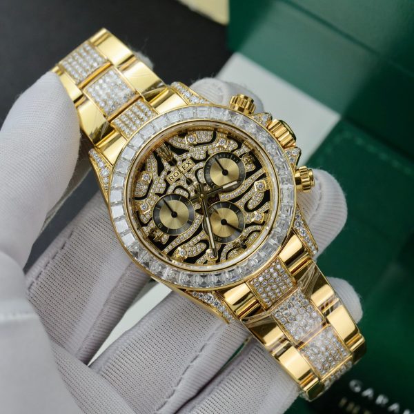 Đồng Hồ Rolex Daytona Eye Of Tiger Bọc Vàng Đính Moissanite Rep 11 (1)