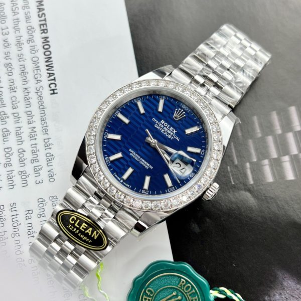 Đồng Hồ Rolex Nam Rep 11 DateJust 126334 Độ Moissanite Mặt Xanh Gấp Nếp