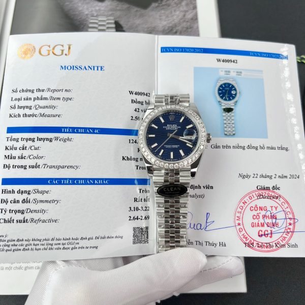 Đồng Hồ Rolex Nam Rep 11 DateJust 126334 Độ Moissanite Mặt Xanh Gấp Nếp Clean 41mm