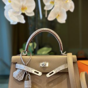 Túi Xách Hermes Kelly Nữ Màu Nâu Khoá Bạc Like Auth 25cm (2)