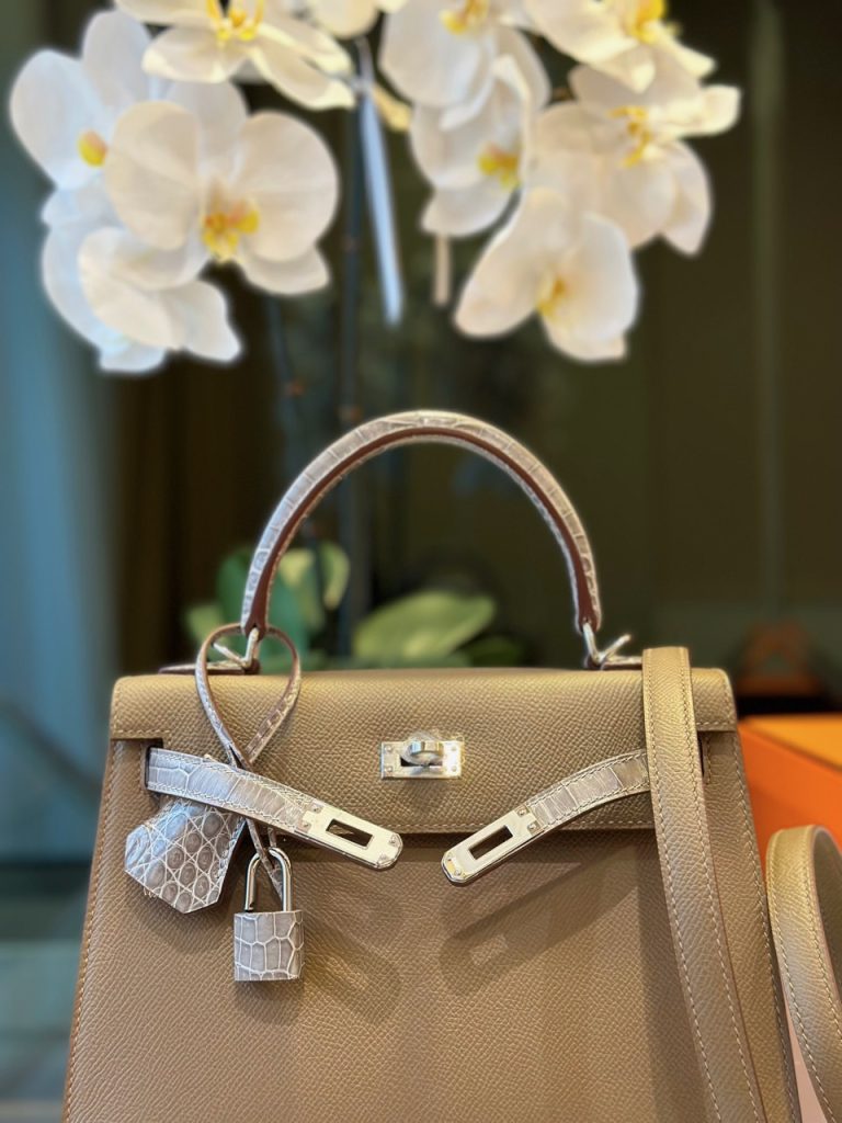 Túi Xách Hermes Kelly Nữ Màu Nâu Khoá Bạc Like Auth 25cm (2)