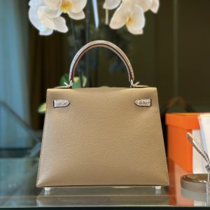 Túi Xách Hermes Kelly Nữ Màu Nâu Khoá Bạc Like Auth 25cm (2)