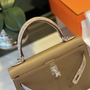 Túi Xách Hermes Kelly Nữ Màu Nâu Khoá Bạc Like Auth 25cm (2)