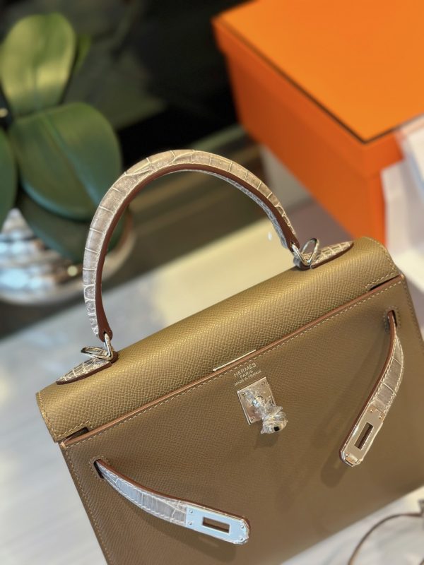 Túi Xách Hermes Kelly Nữ Màu Nâu Khoá Bạc Like Auth 25cm (2)