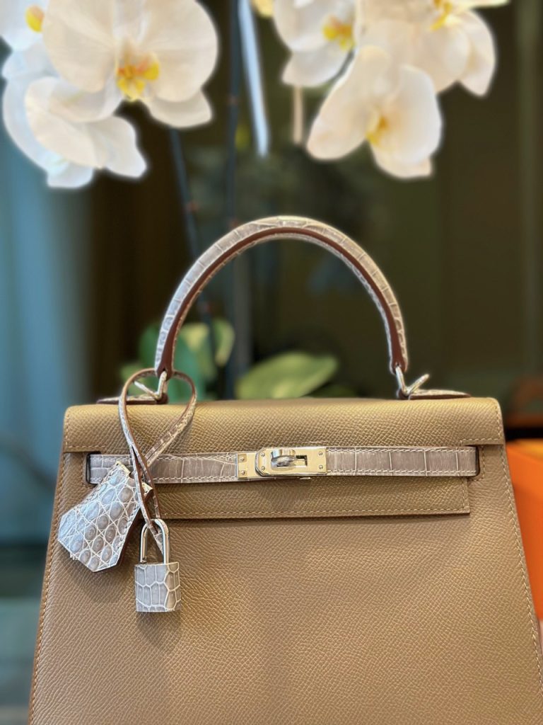 Túi Xách Hermes Kelly Nữ Màu Nâu Khoá Bạc Like Auth 25cm (2)