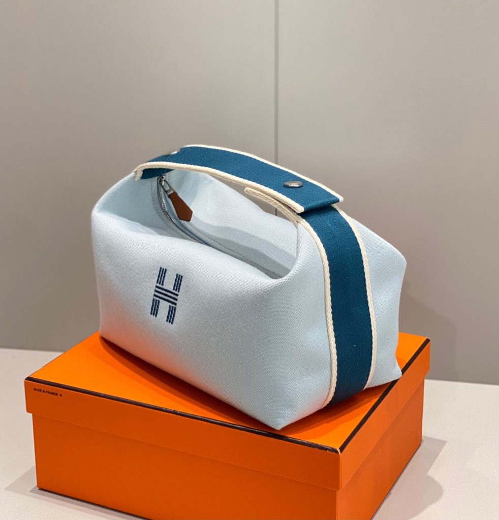 Túi Xách Hermes Trousse Bride A Brace Nữ Màu Xanh Chất Vải Siêu Cấp 20x12x10cm (2)