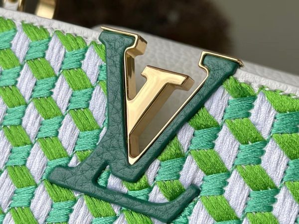 Túi Xách Louis Vuitton LV Capucines Nữ Hoạ Tiết Đan Màu Xanh 21cm (2)