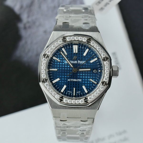 Đồng Hồ Audemars Piguet Royal Oak 15551ST Đính Moissanite Mặt Xanh