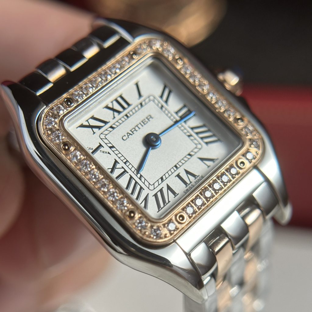 Đồng Hồ Cartier Panthere Demi Vàng Hồng Đính Đá Nhà Máy BV 23x30mm (1)