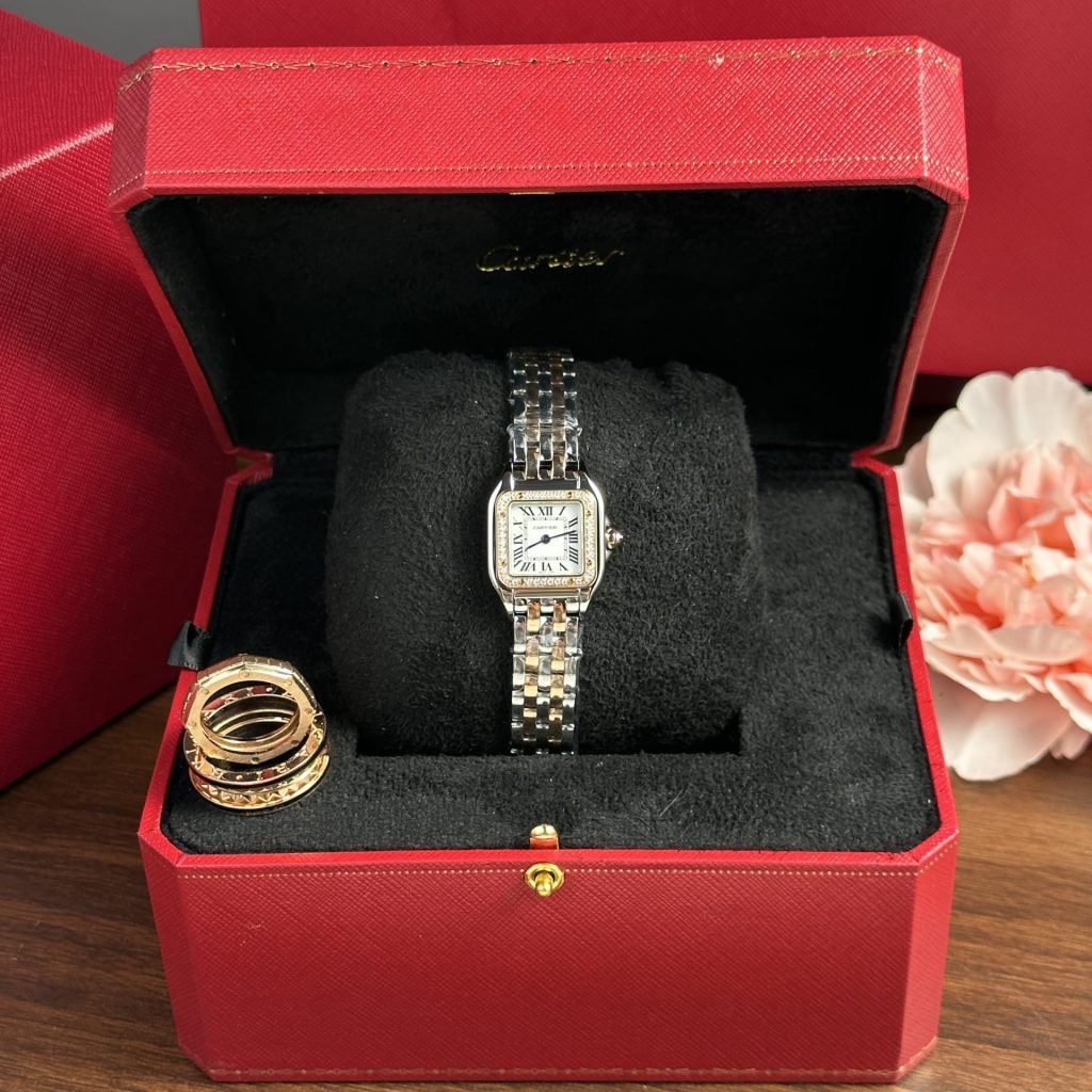 Đồng Hồ Cartier Panthere Demi Vàng Hồng Đính Đá Nhà Máy BV 23x30mm (1)