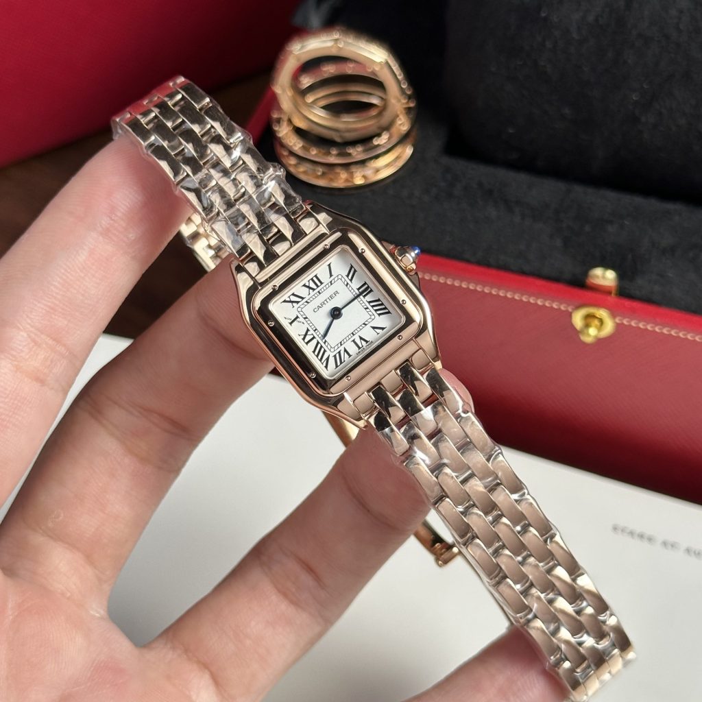 Đồng Hồ Cartier Panthere Nữ Vàng Hồng Mặt Trắng BV Factory 23x30mm (1)