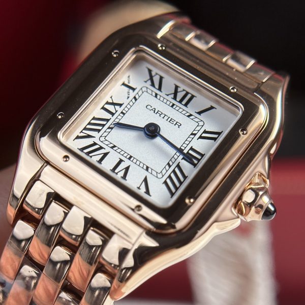 Đồng Hồ Cartier Panthere Nữ Vàng Hồng Mặt Trắng BV Factory 23x30mm (1)