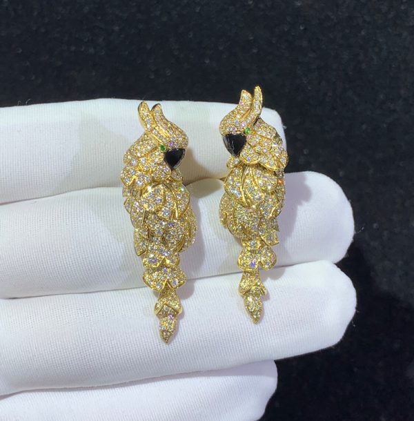 Bông Tai Chế Tác Cartier Les Oiseaux Libérés Mã Não Kim Cương Tự Nhiên 18K Gold (2)