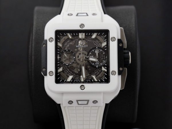 Đồng Hồ Hublot Chế Tác Square Bang Unico Gốm Trắng Nhà Máy BBF (10)