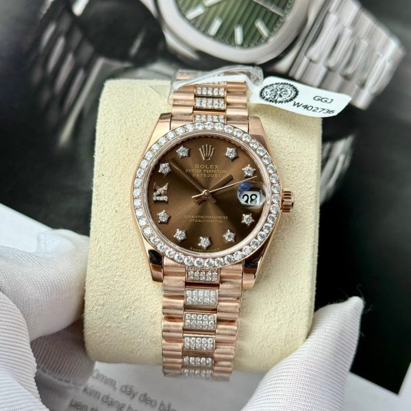 Đồng Hồ Rolex DateJust Nữ Bọc Vàng Độ Moissanite Cọc Số Ngôi Sao 31mm (9)