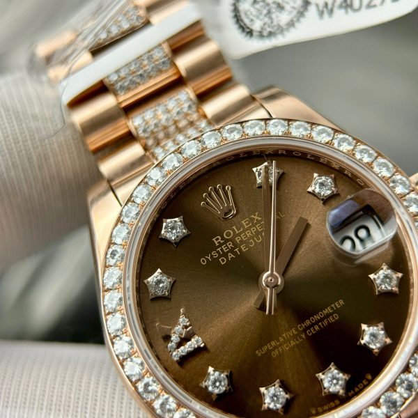 Đồng Hồ Rolex DateJust Nữ Bọc Vàng Độ Moissanite Cọc Số Ngôi Sao 31mm (9)