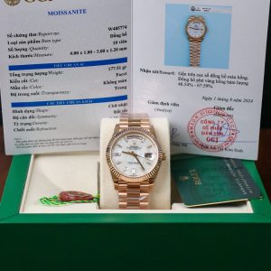 Đồng Hồ Rolex Day-Date Chế Tác Bọc Vàng Mặt Khảm Trai Cọc Số Moissanite GMF (1)