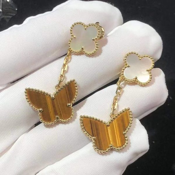 Bông Tai Nữ Van Cleef & Arpels Lucky Alhambra Chế Tác Đá Quý Vàng 18K (2)