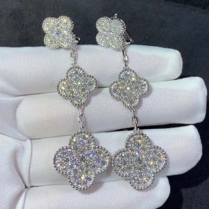 Bông Tai Van Cleef & Arpels Magic Alhambra Chế Tác Kim Cương Vàng Trắng 18K (2)