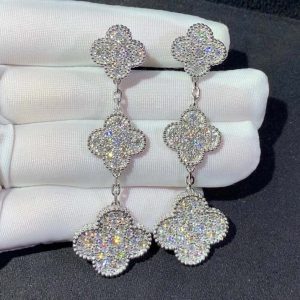 Bông Tai Van Cleef & Arpels Magic Alhambra Chế Tác Kim Cương Vàng Trắng 18K (2)